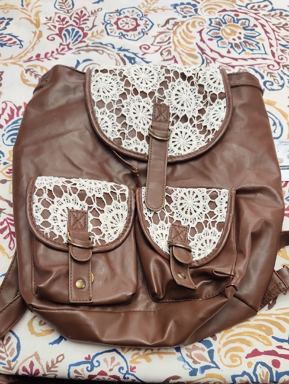 Brown Lace-Accent Women's Backpack